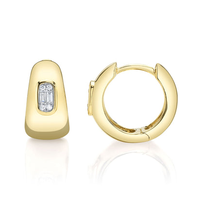 0.10CT 14K Y/G DIAMOND BAGUETTE HUGGIE EARRING