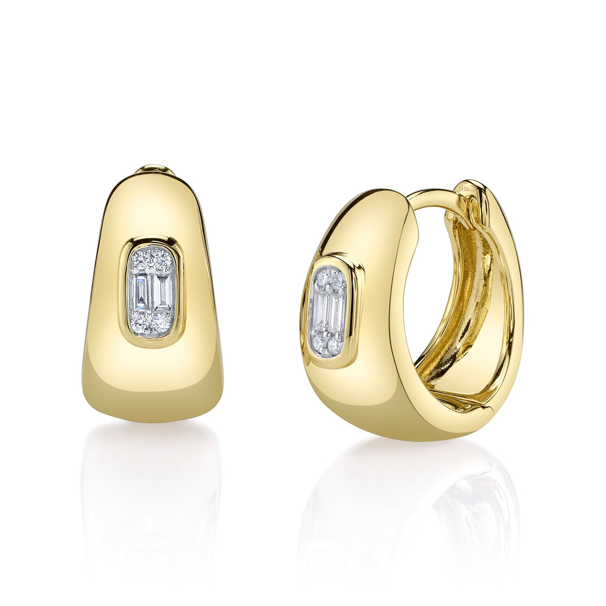 0.10CT 14K Y/G DIAMOND BAGUETTE HUGGIE EARRING