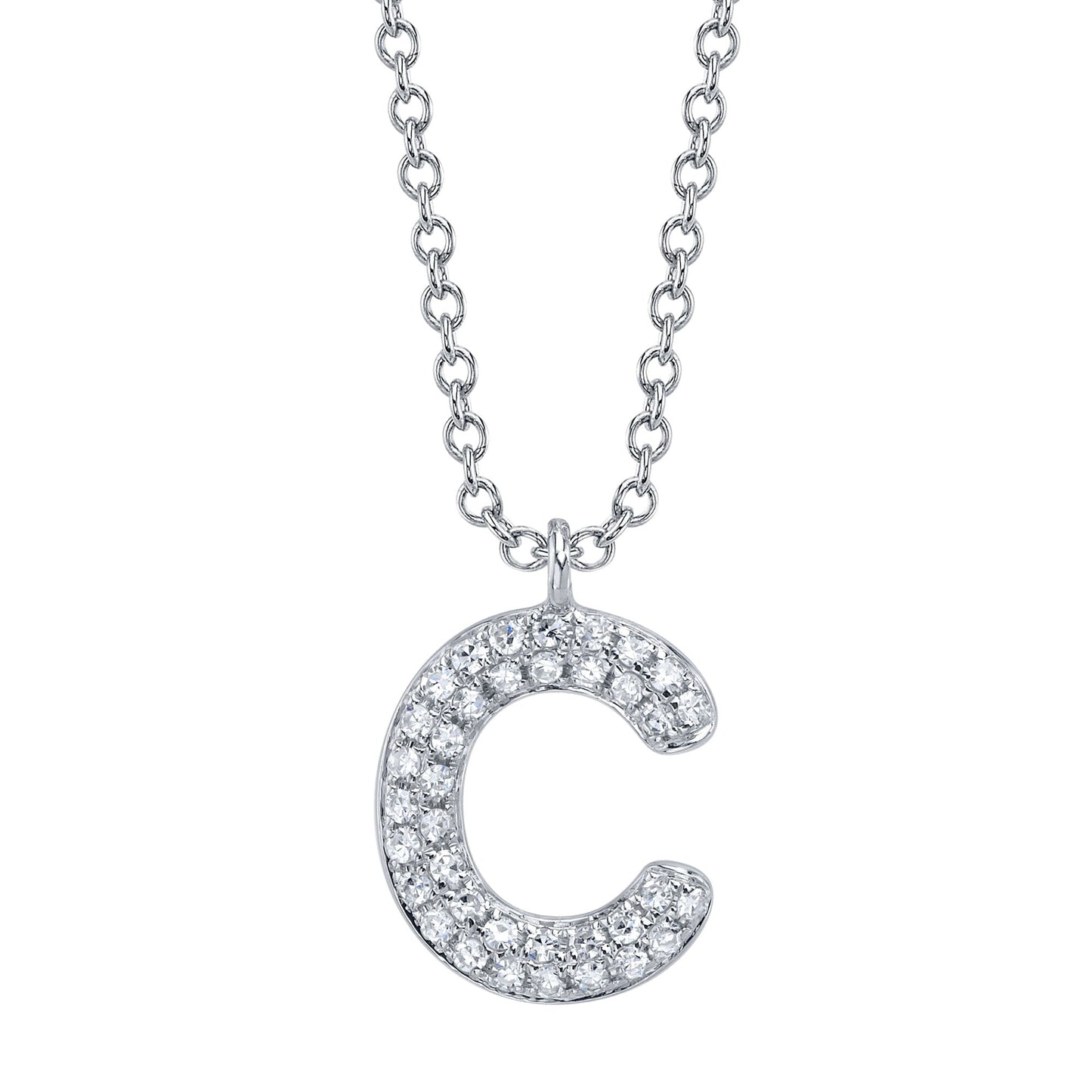 0.08CT 14K W/G DIAMOND PAVE NECKLACE - INITIAL C
