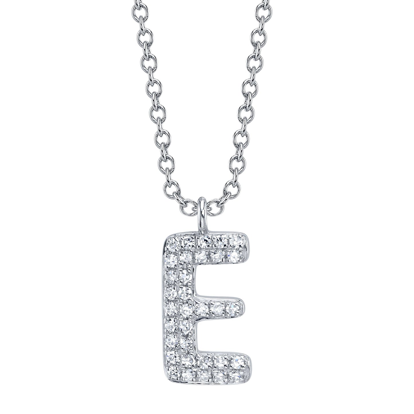 0.07CT 14K W/G DIAMOND PAVE NECKLACE - INITIAL E