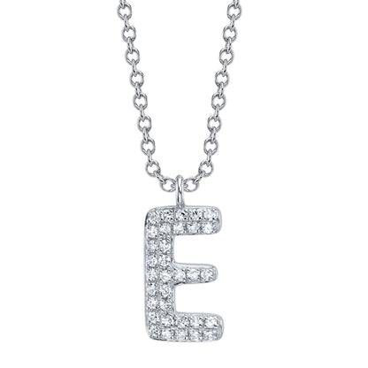 0.07CT 14K W/G DIAMOND PAVE NECKLACE - INITIAL E