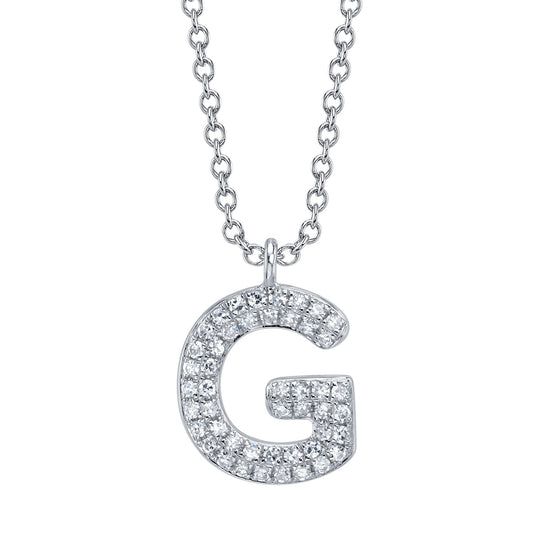 0.10CT 14K W/G DIAMOND PAVE NECKLACE - INITIAL G
