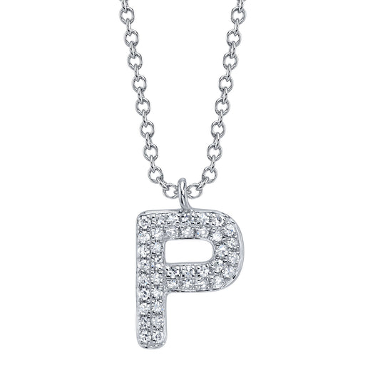 0.08CT 14K W/G DIAMOND PAVE NECKLACE - INITIAL P