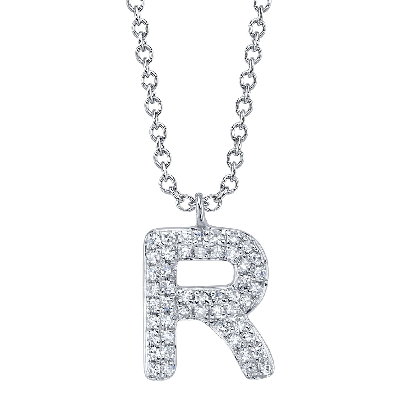 0.10CT 14K W/G DIAMOND PAVE NECKLACE - INITIAL R