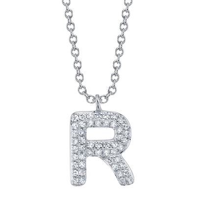 0.10CT 14K W/G DIAMOND PAVE NECKLACE - INITIAL R