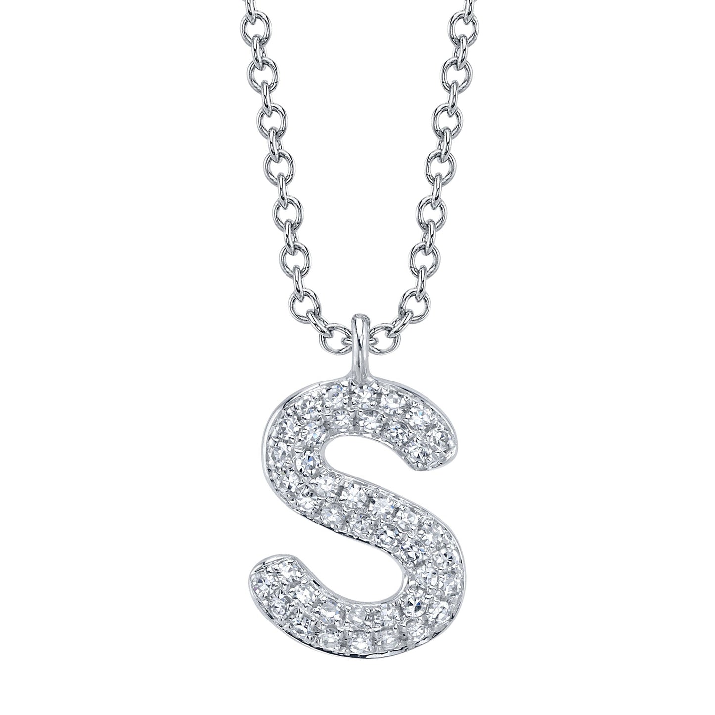 0.09CT 14K W/G DIAMOND PAVE NECKLACE - INITIAL S