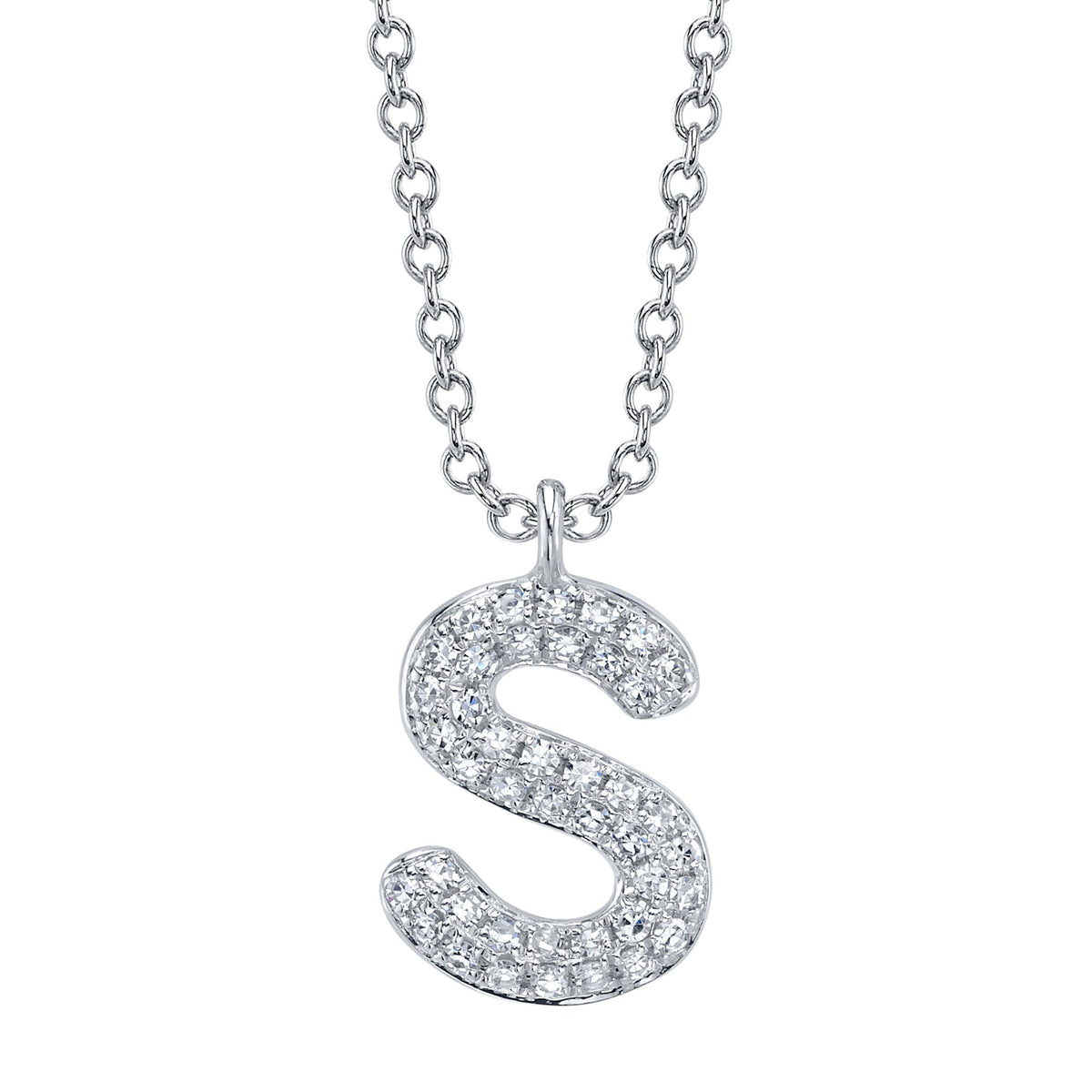 0.09CT 14K W/G DIAMOND PAVE NECKLACE - INITIAL S