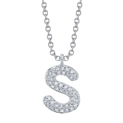 0.09CT 14K W/G DIAMOND PAVE NECKLACE - INITIAL S
