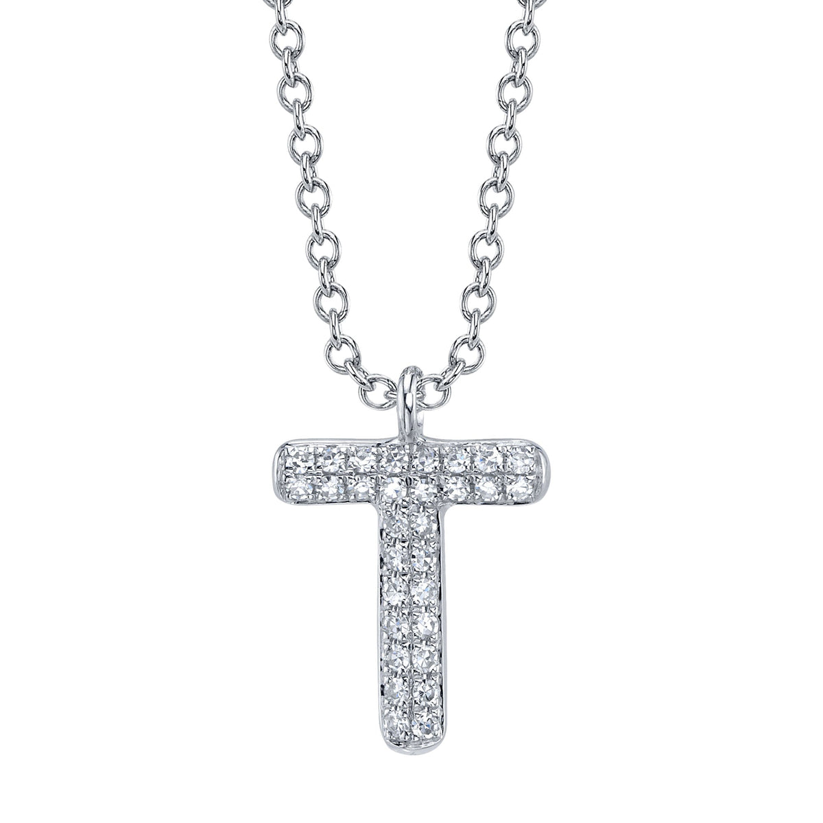 0.06CT 14K W/G DIAMOND PAVE NECKLACE - INITIAL T
