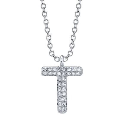 0.06CT 14K W/G DIAMOND PAVE NECKLACE - INITIAL T