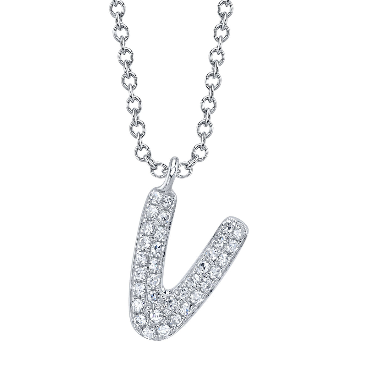 0.07CT 14K W/G DIAMOND PAVE NECKLACE - INITIAL V