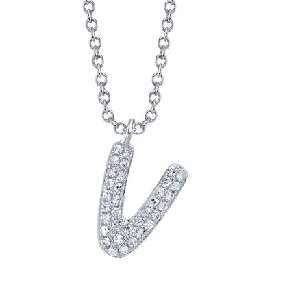0.07CT 14K W/G DIAMOND PAVE NECKLACE - INITIAL V