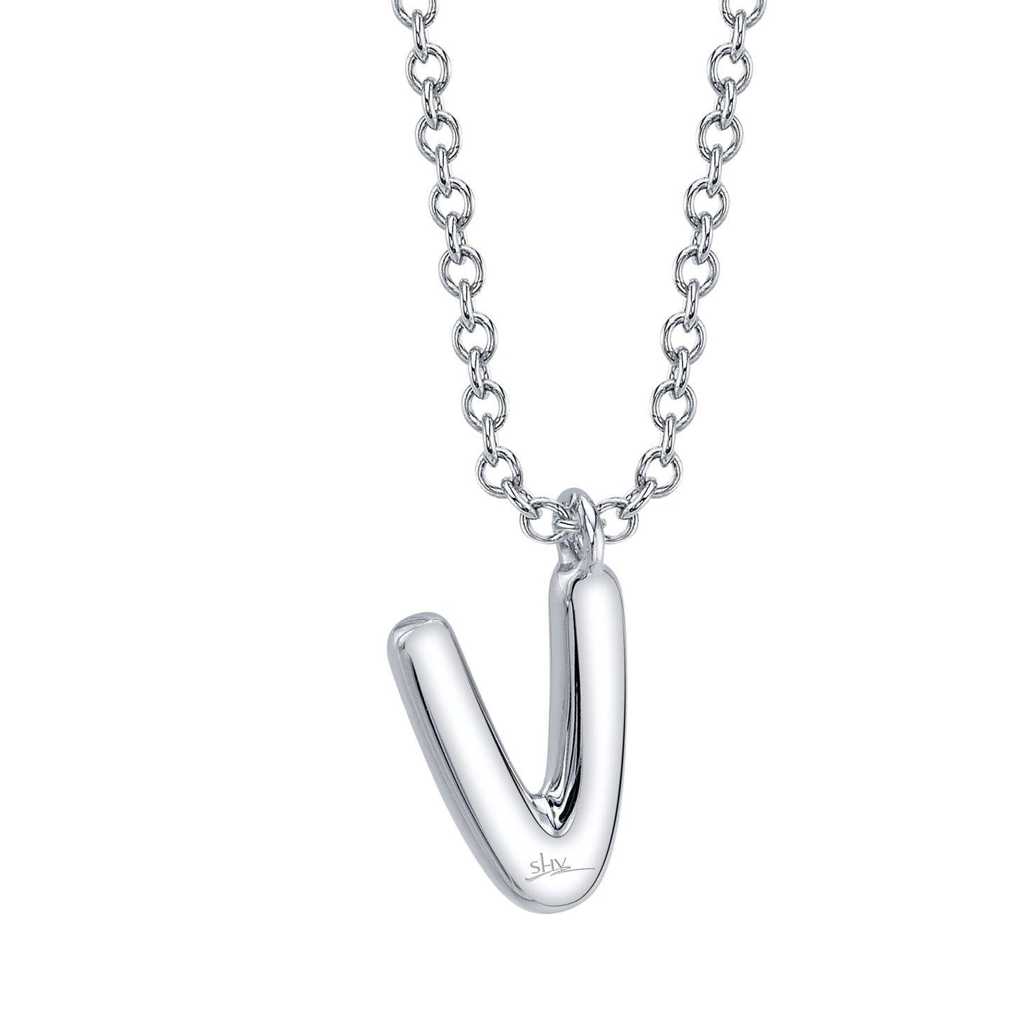 0.07CT 14K W/G DIAMOND PAVE NECKLACE - INITIAL V