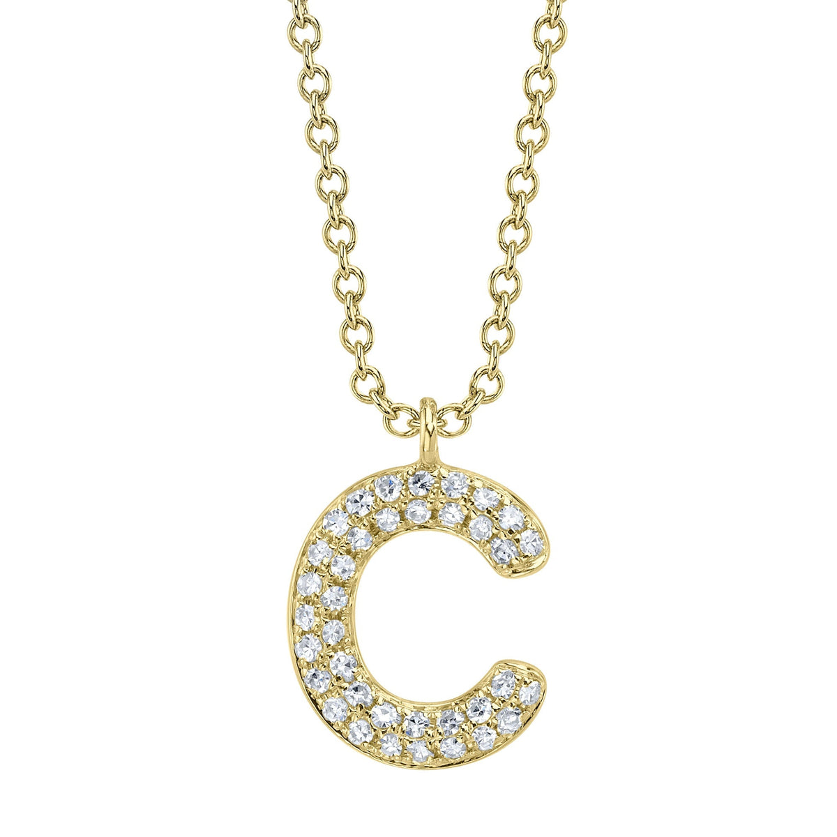 0.08CT 14K Y/G DIAMOND PAVE NECKLACE - INITIAL C