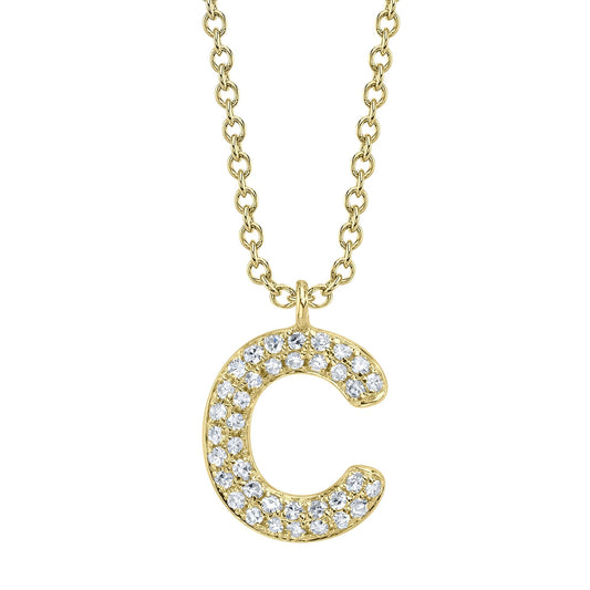 0.08CT 14K Y/G DIAMOND PAVE NECKLACE - INITIAL C