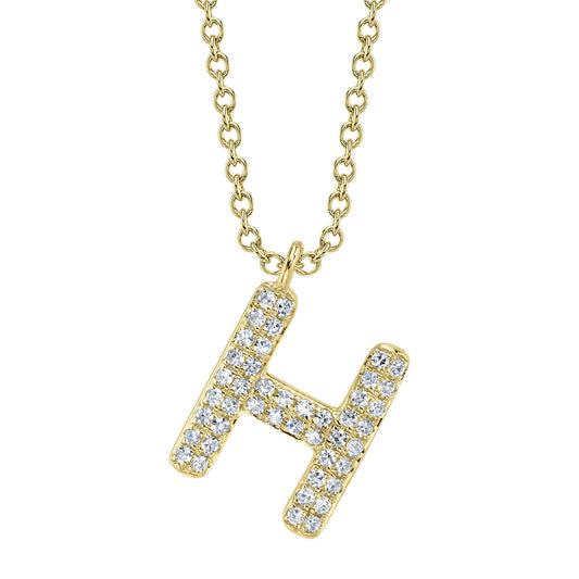 0.09CT 14K Y/G DIAMOND PAVE NECKLACE - INITIAL H