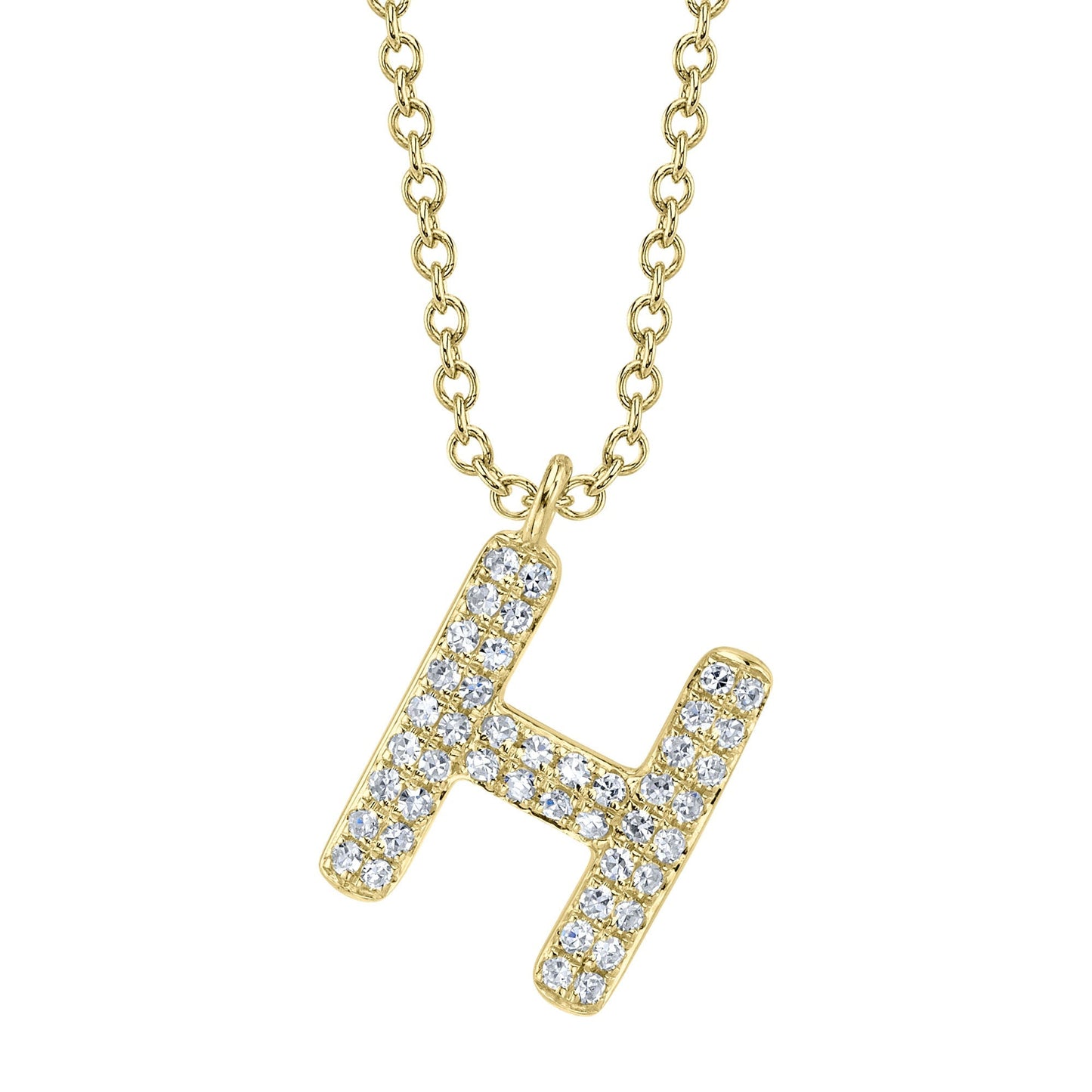 0.09CT 14K Y/G DIAMOND PAVE NECKLACE - INITIAL H