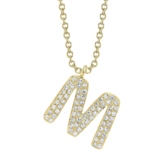 0.14CT 14K Y/G DIAMOND PAVE NECKLACE - INITIAL M