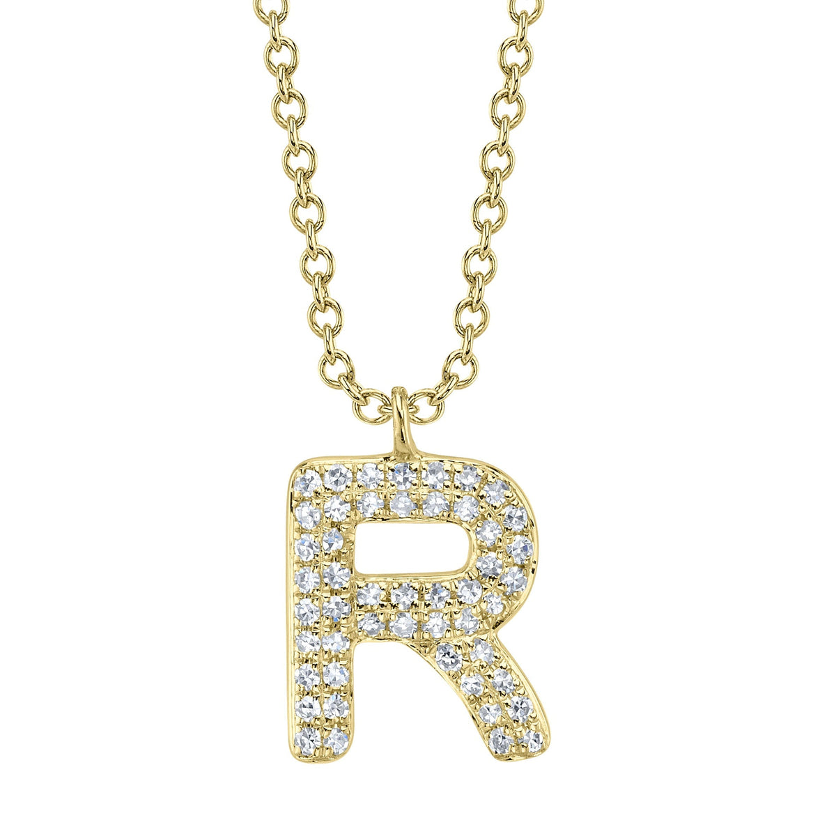 0.10CT 14K Y/G DIAMOND PAVE NECKLACE - INITIAL R