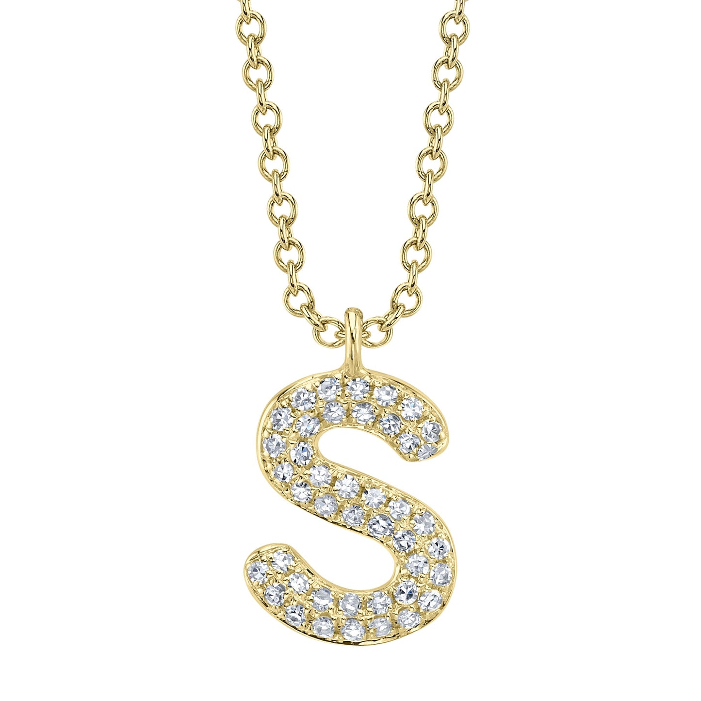 0.09CT 14K Y/G DIAMOND PAVE NECKLACE - INITIAL S