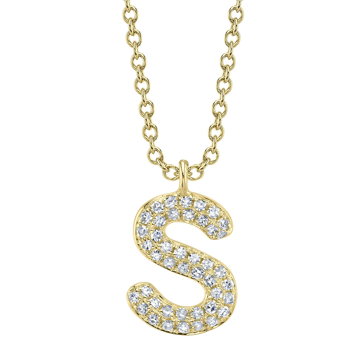 0.09CT 14K Y/G DIAMOND PAVE NECKLACE - INITIAL S