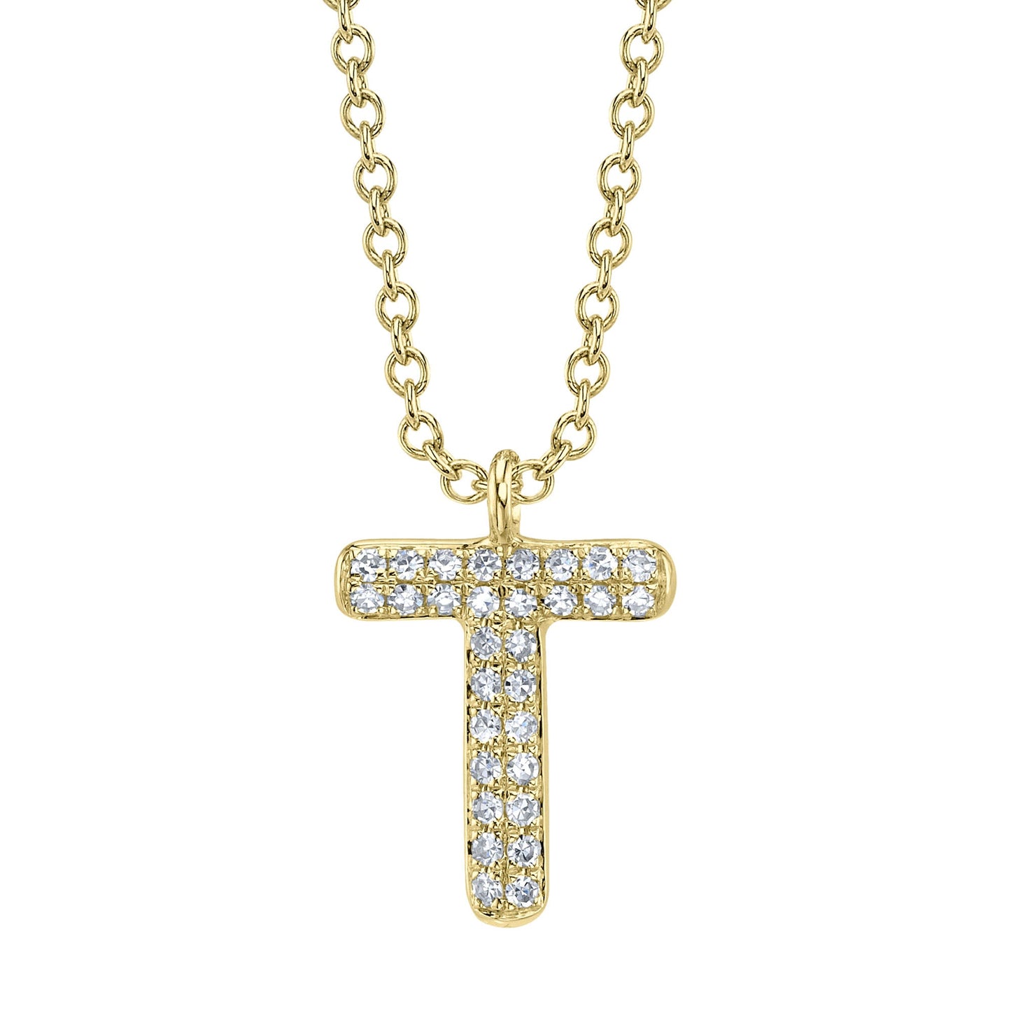 0.06CT 14K Y/G DIAMOND PAVE NECKLACE - INITIAL T