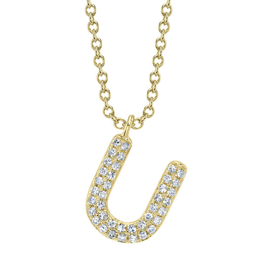 0.09CT 14K Y/G DIAMOND PAVE NECKLACE - INITIAL U
