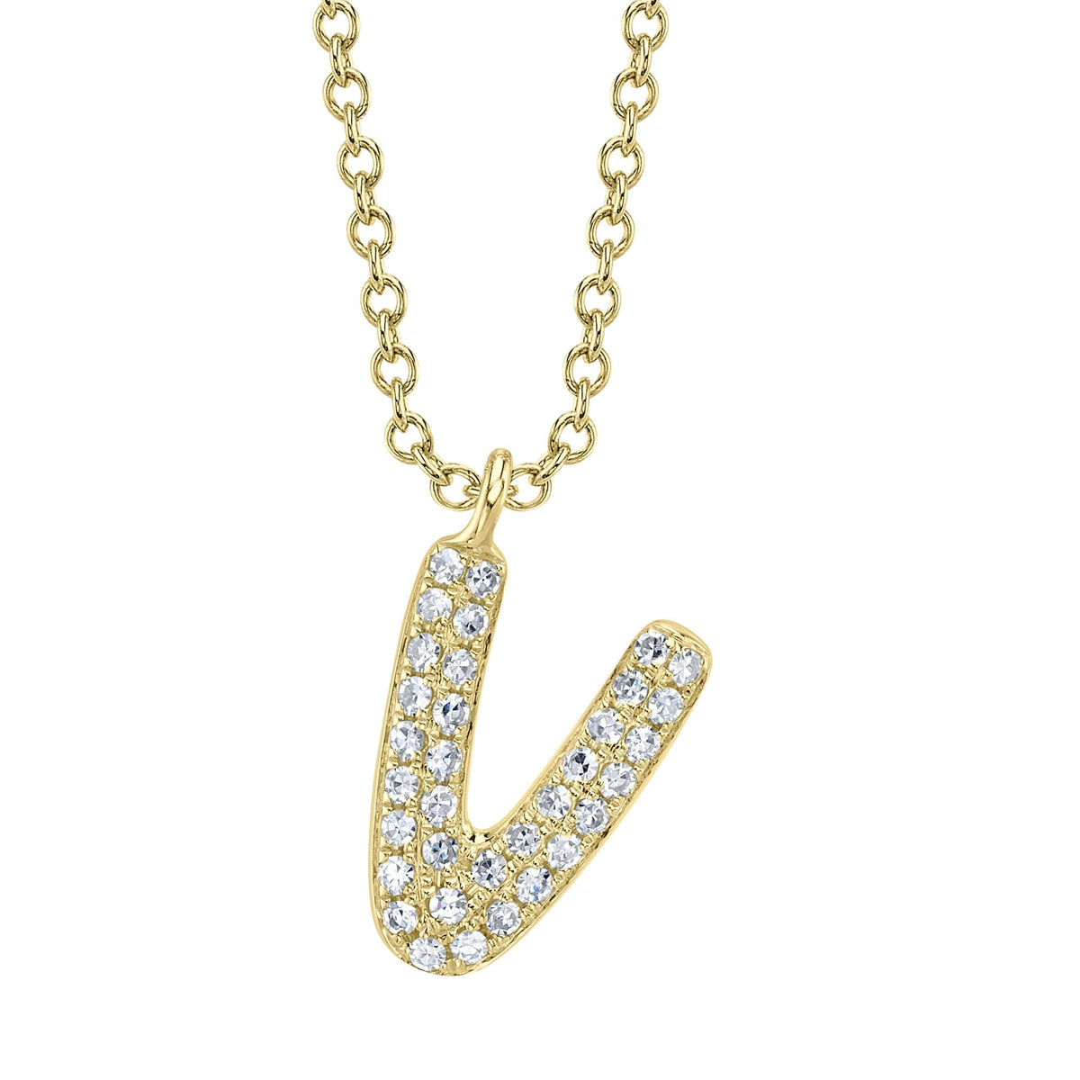 0.07CT 14K Y/G DIAMOND PAVE NECKLACE - INITIAL V