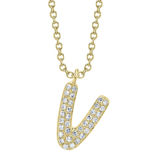0.07CT 14K Y/G DIAMOND PAVE NECKLACE - INITIAL V