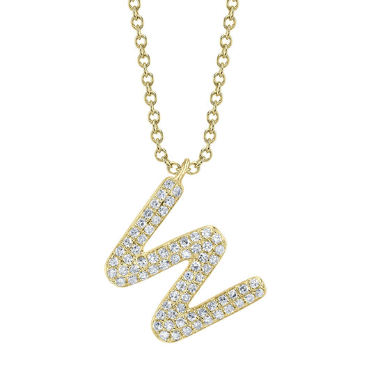 0.16CT 14K Y/G DIAMOND PAVE NECKLACE - INITIAL W