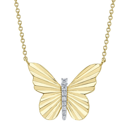 0.06CT 14K Y/G DIAMOND RIBBED BUTTERFLY NECKLACE