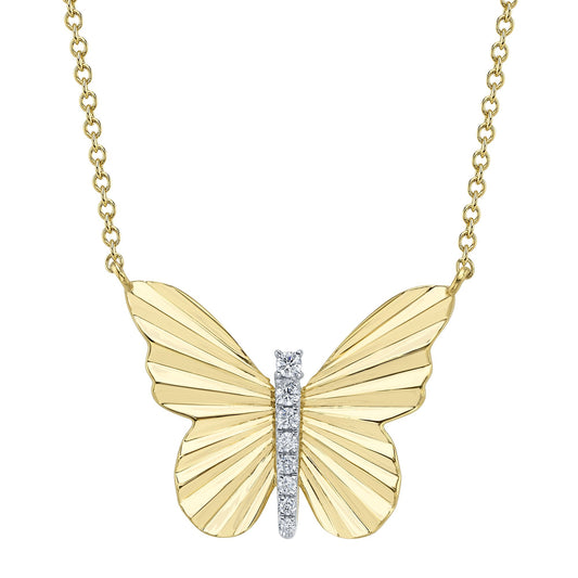0.06CT 14K Y/G DIAMOND RIBBED BUTTERFLY NECKLACE
