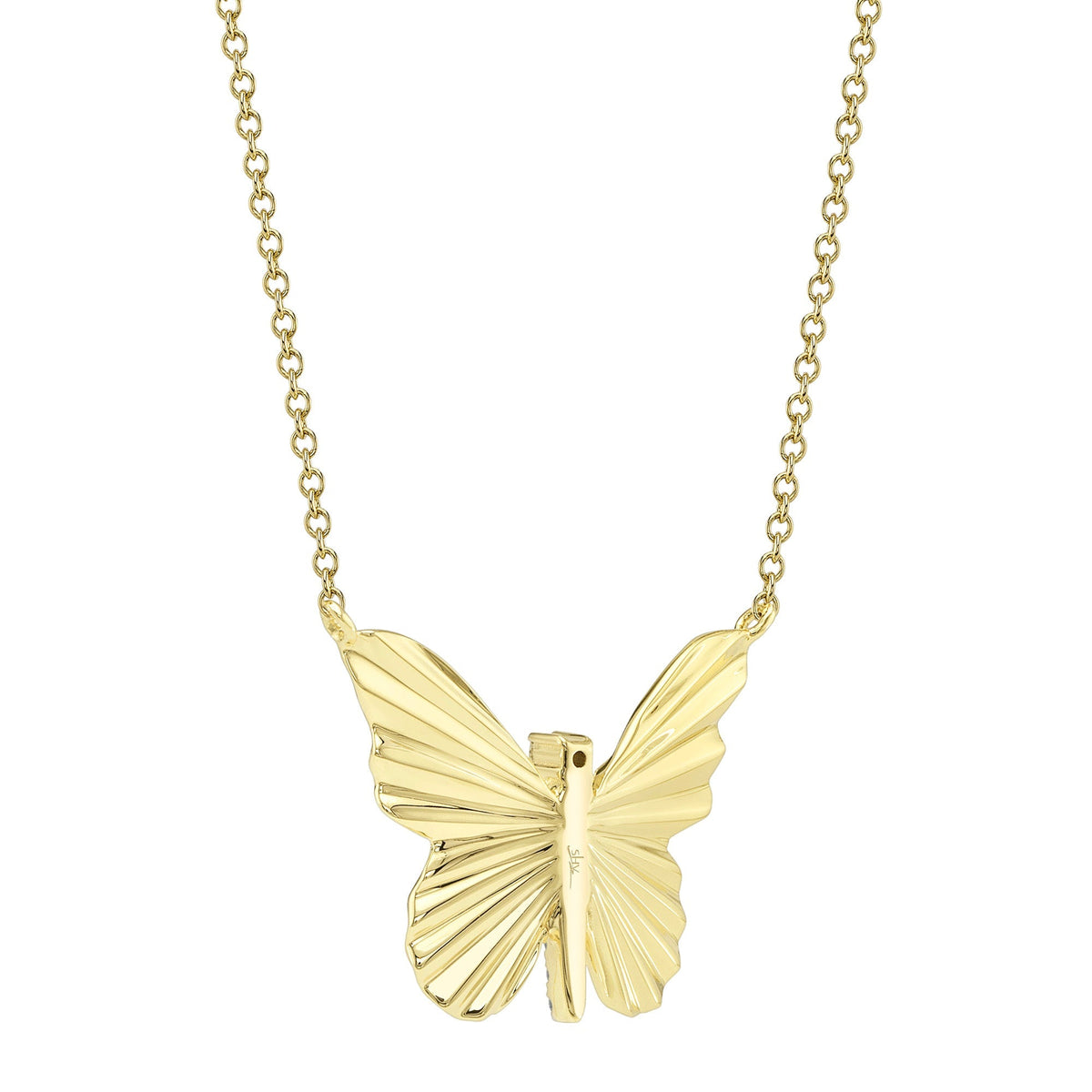 0.06CT 14K Y/G DIAMOND RIBBED BUTTERFLY NECKLACE