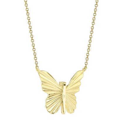 0.06CT 14K Y/G DIAMOND RIBBED BUTTERFLY NECKLACE