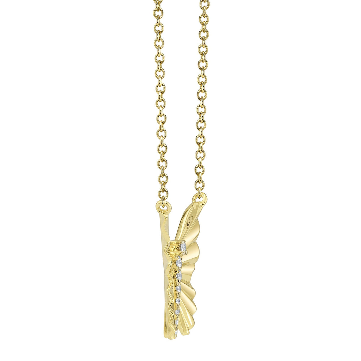0.06CT 14K Y/G DIAMOND RIBBED BUTTERFLY NECKLACE