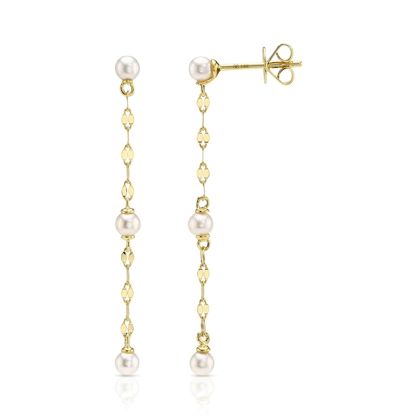 14K Y/G CULTURED PEARL SPARKLE CHAIN EARRING