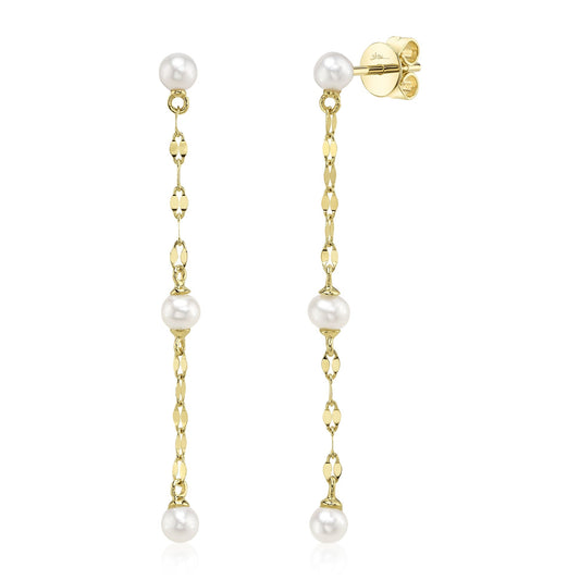 14K Y/G CULTURED PEARL SPARKLE CHAIN EARRING