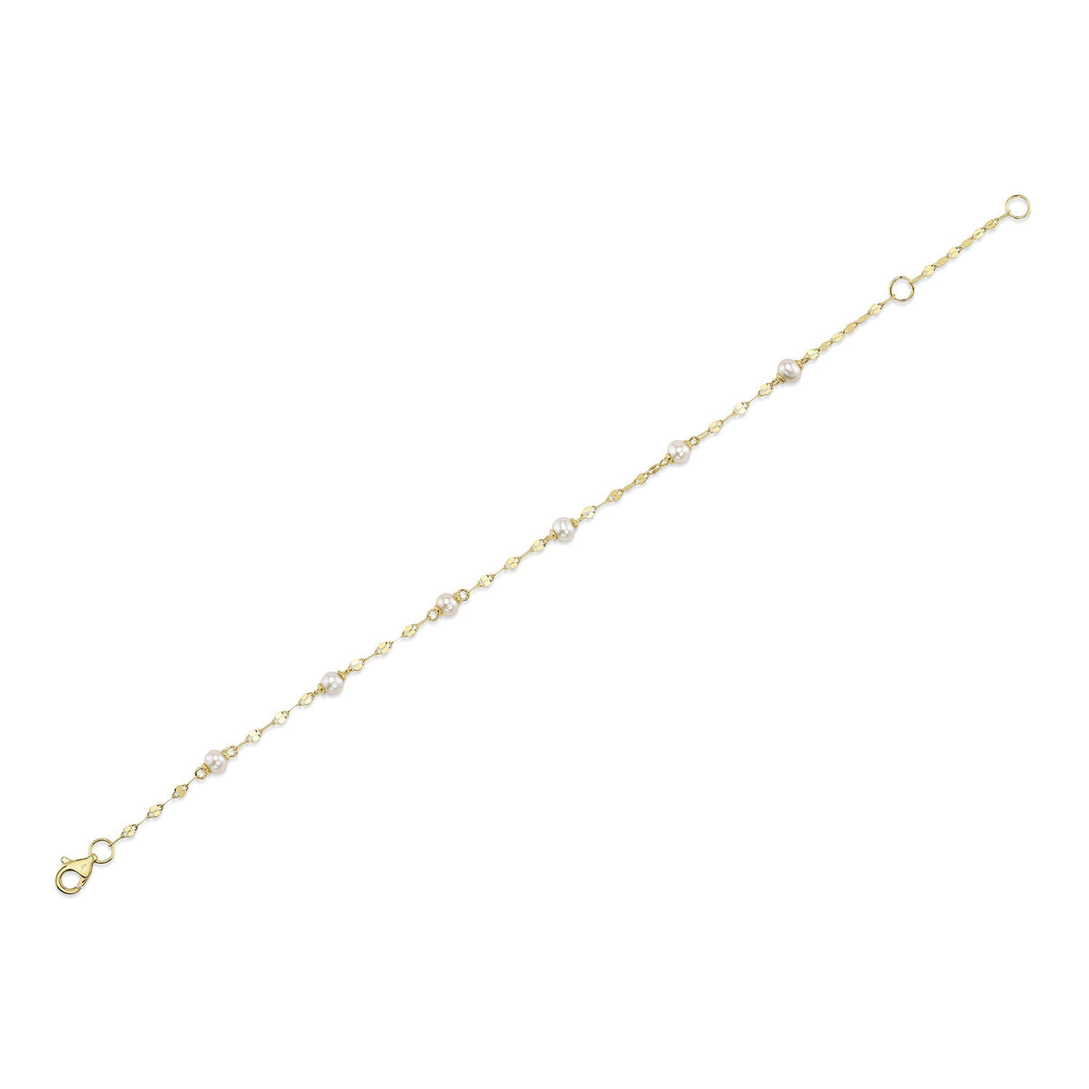14K Y/G CULTURED PEARL SPARKLE CHAIN BRACELET