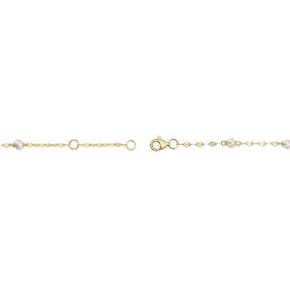 14K Y/G CULTURED PEARL SPARKLE CHAIN BRACELET