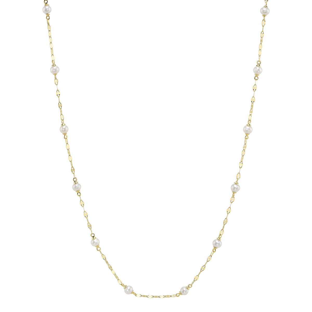 14K Y/G CULTURED PEARL SPARKLE CHAIN NECKLACE
