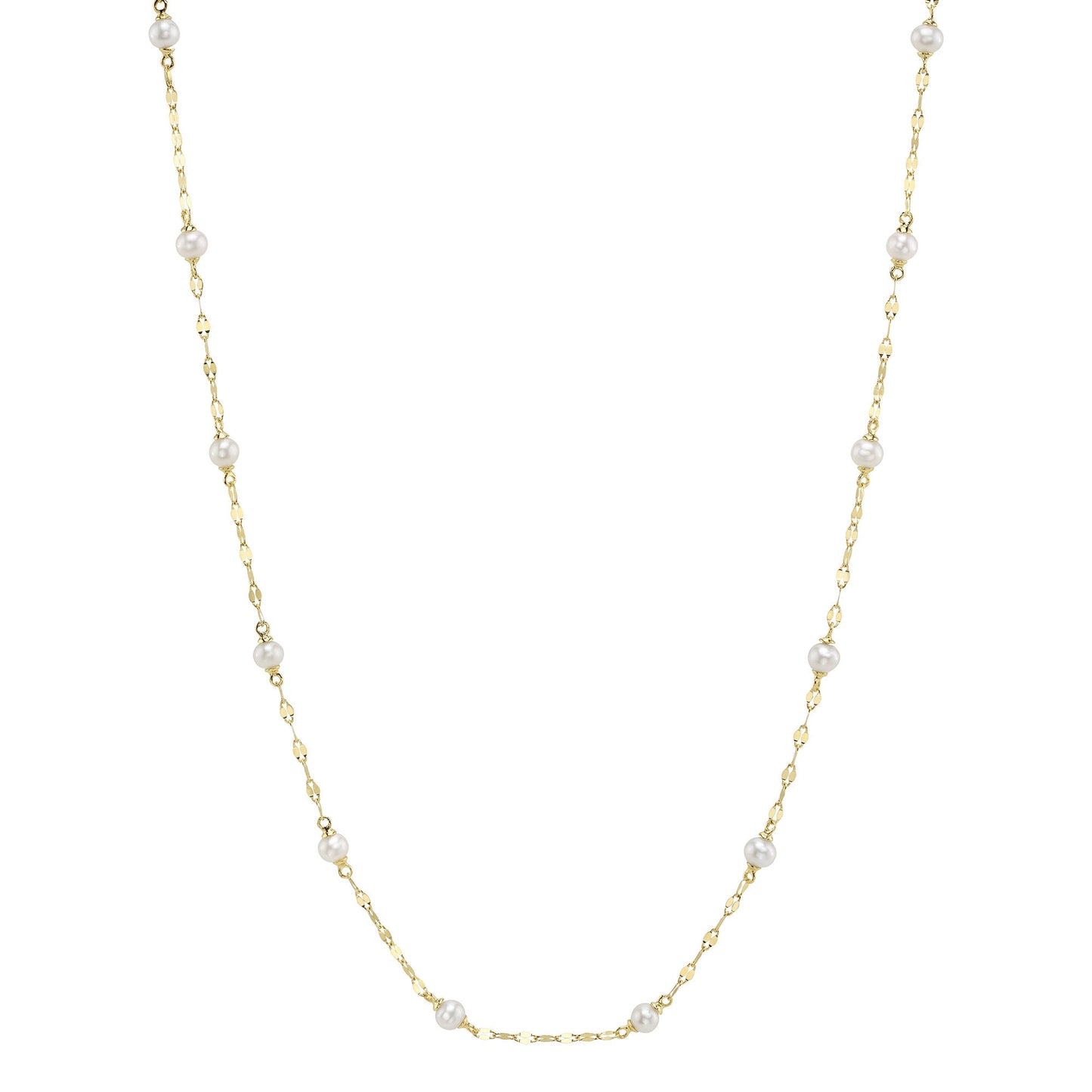 14K Y/G CULTURED PEARL SPARKLE CHAIN NECKLACE