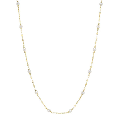 14K Y/G CULTURED PEARL SPARKLE CHAIN NECKLACE