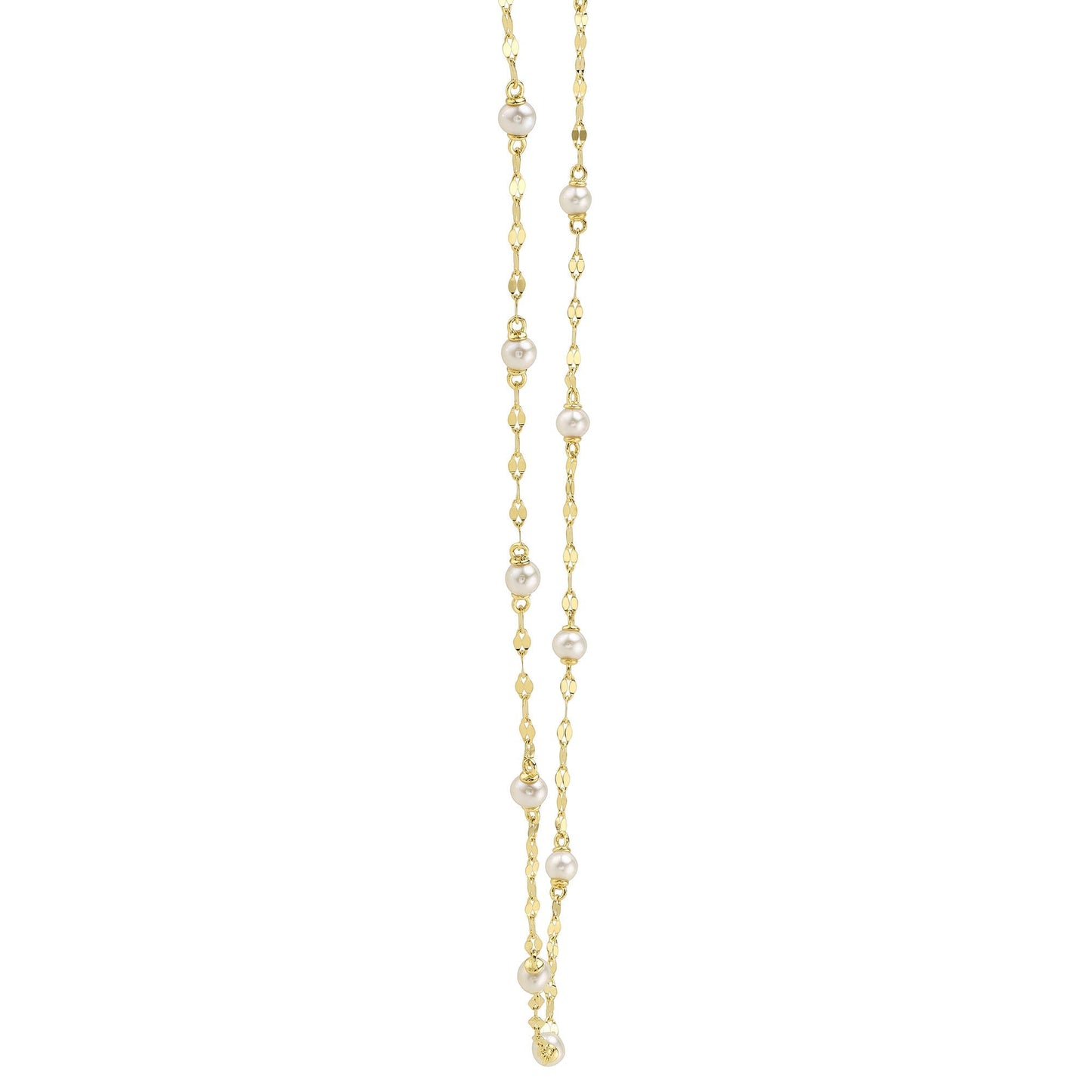 14K Y/G CULTURED PEARL SPARKLE CHAIN NECKLACE