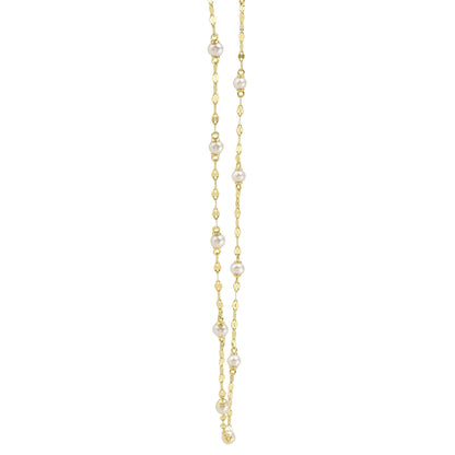 14K Y/G CULTURED PEARL SPARKLE CHAIN NECKLACE