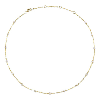 14K Y/G CULTURED PEARL SPARKLE CHAIN NECKLACE