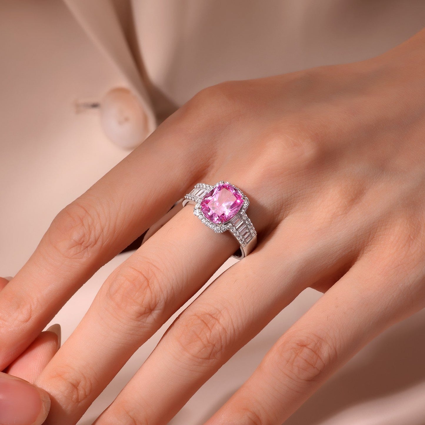 5.55 CTW Fancy Lab-Grown Sapphire Halo Ring