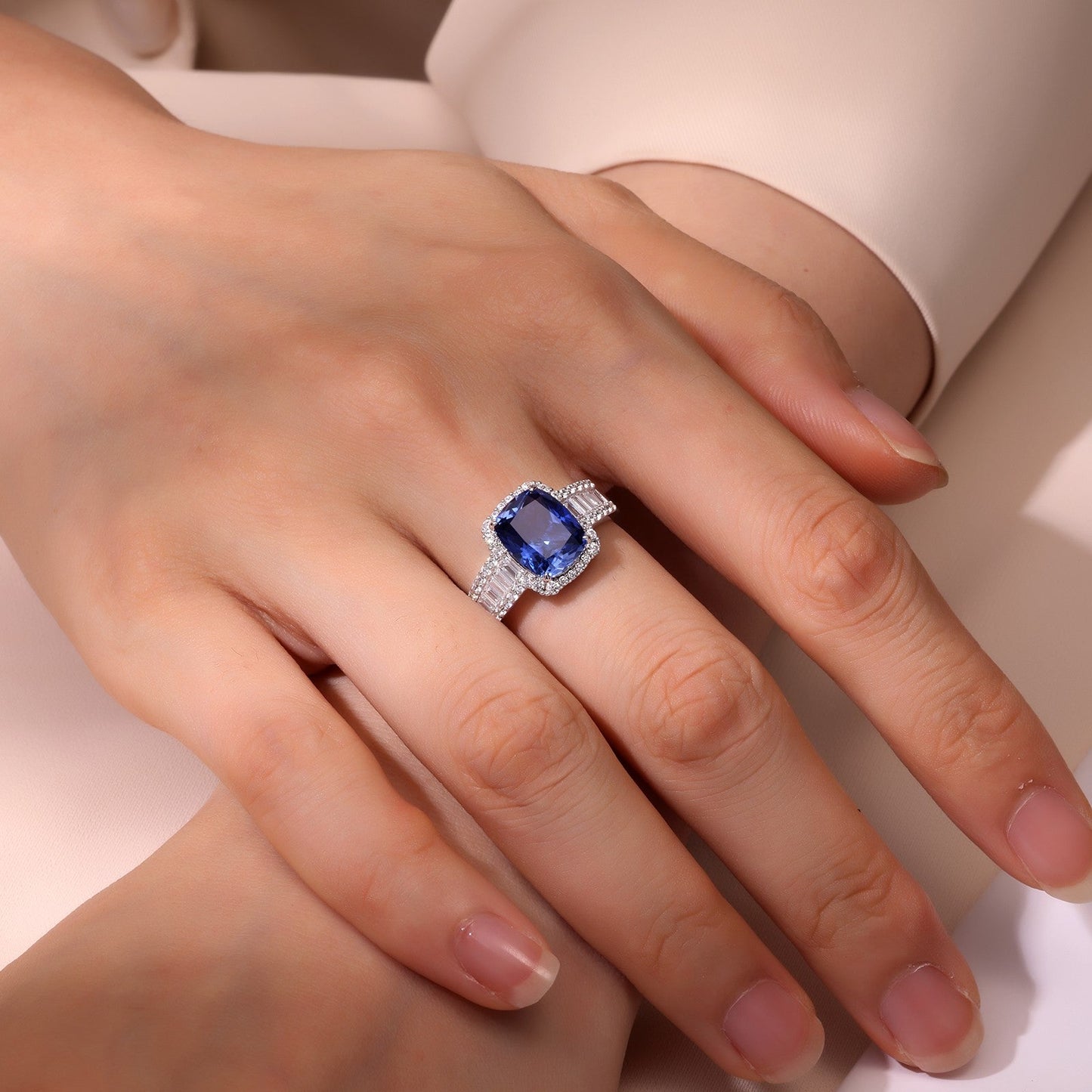 5.55 CTW Fancy Lab-Grown Sapphire Halo Ring