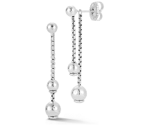 JAI Sterling Silver Hammered Bead & Box Chain Earrings