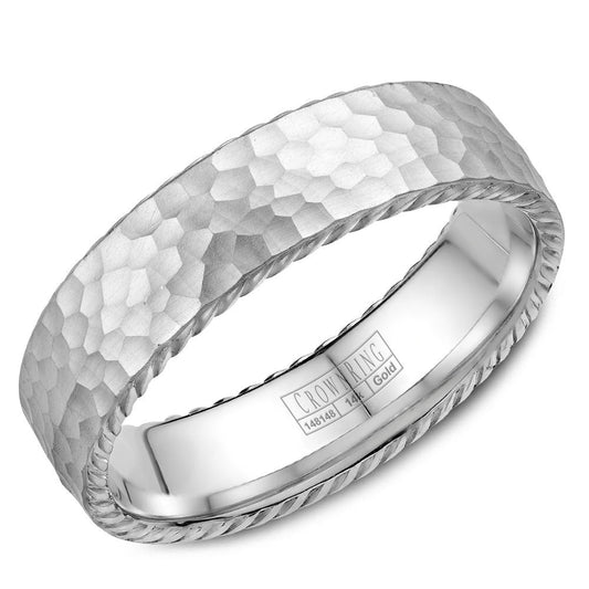 CrownRing 6MM Wedding Band with Hammered Finish & Rope Detailing WB-004R6W