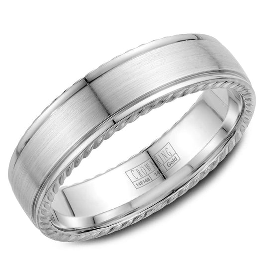 CrownRing 6MM Wedding Band with Brushed Center & Rope Detailing WB-005R6W